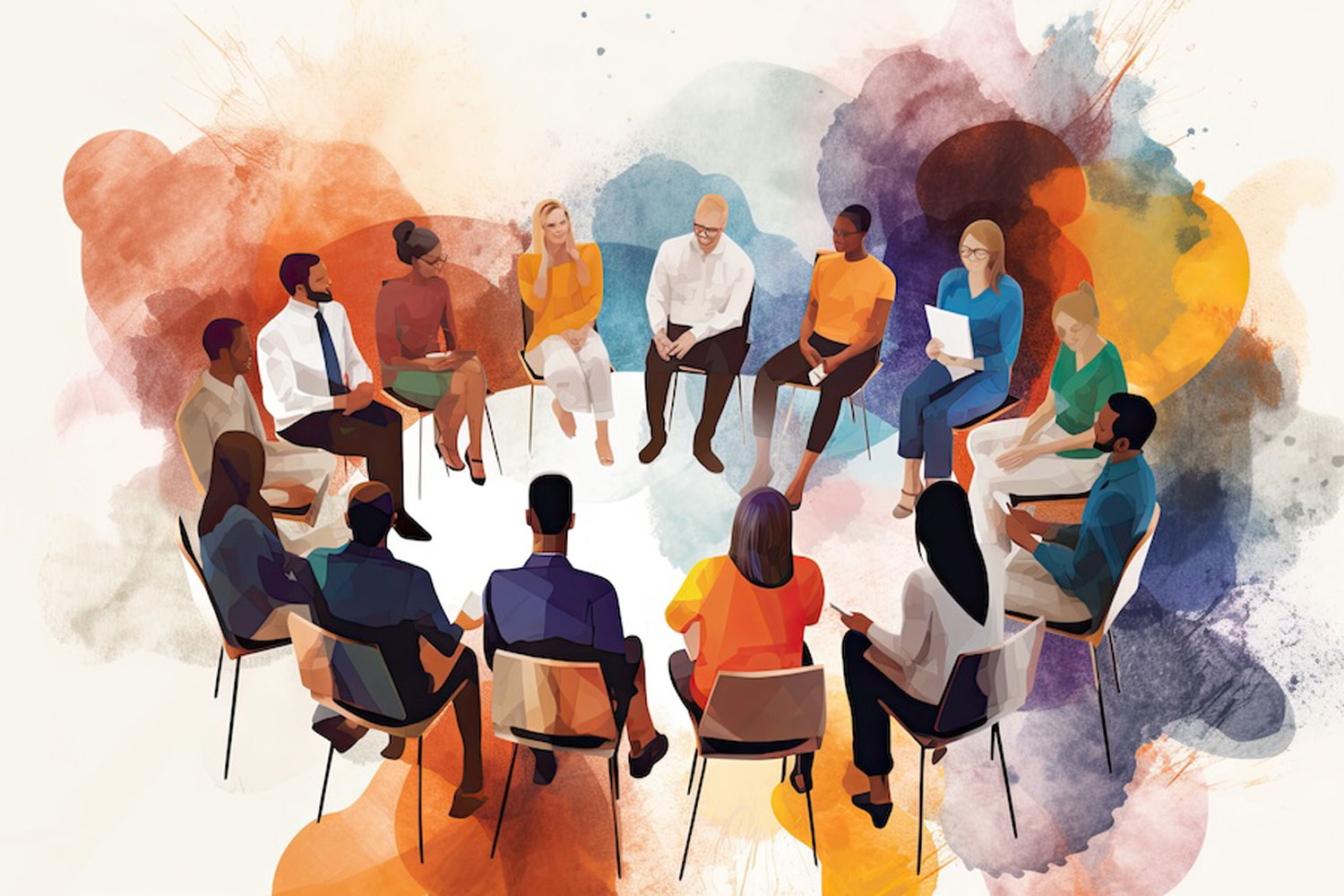 illustration of professionals seated in a circle