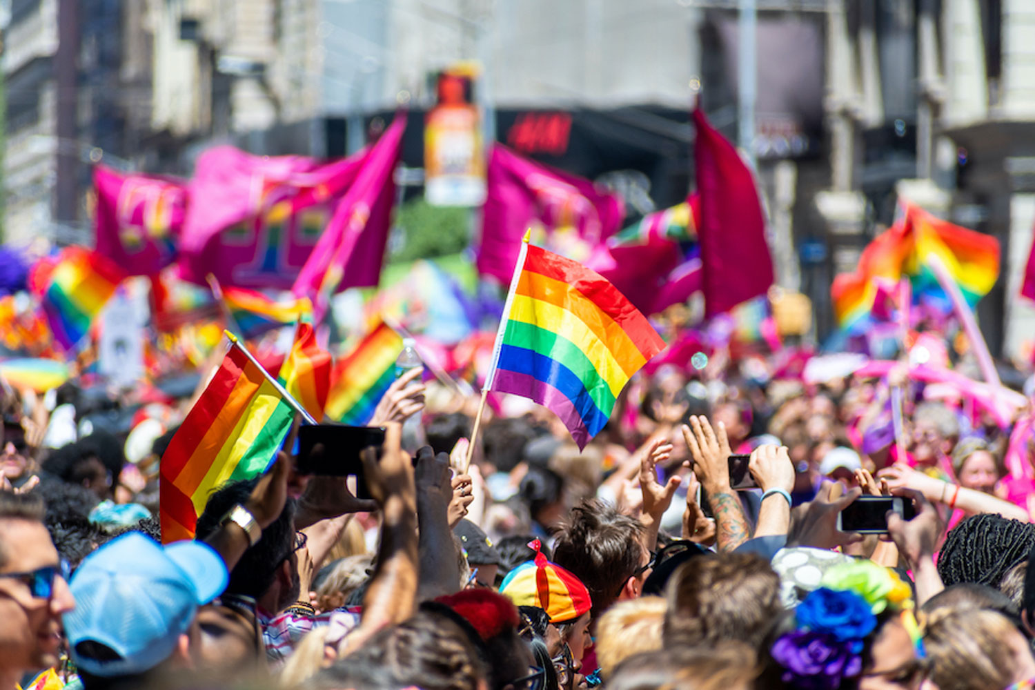 pride parade with rainbow flags