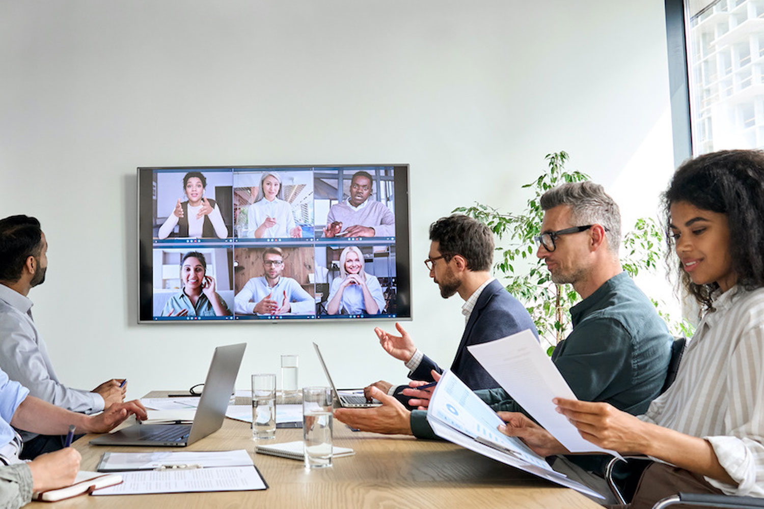 group of professionals at video conference