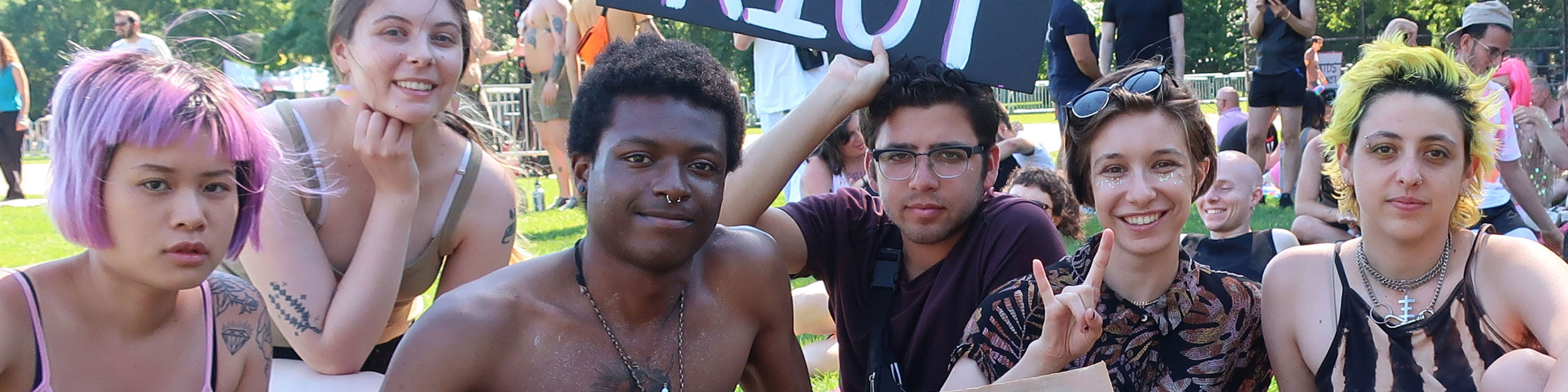 group of young protestors in Central Park