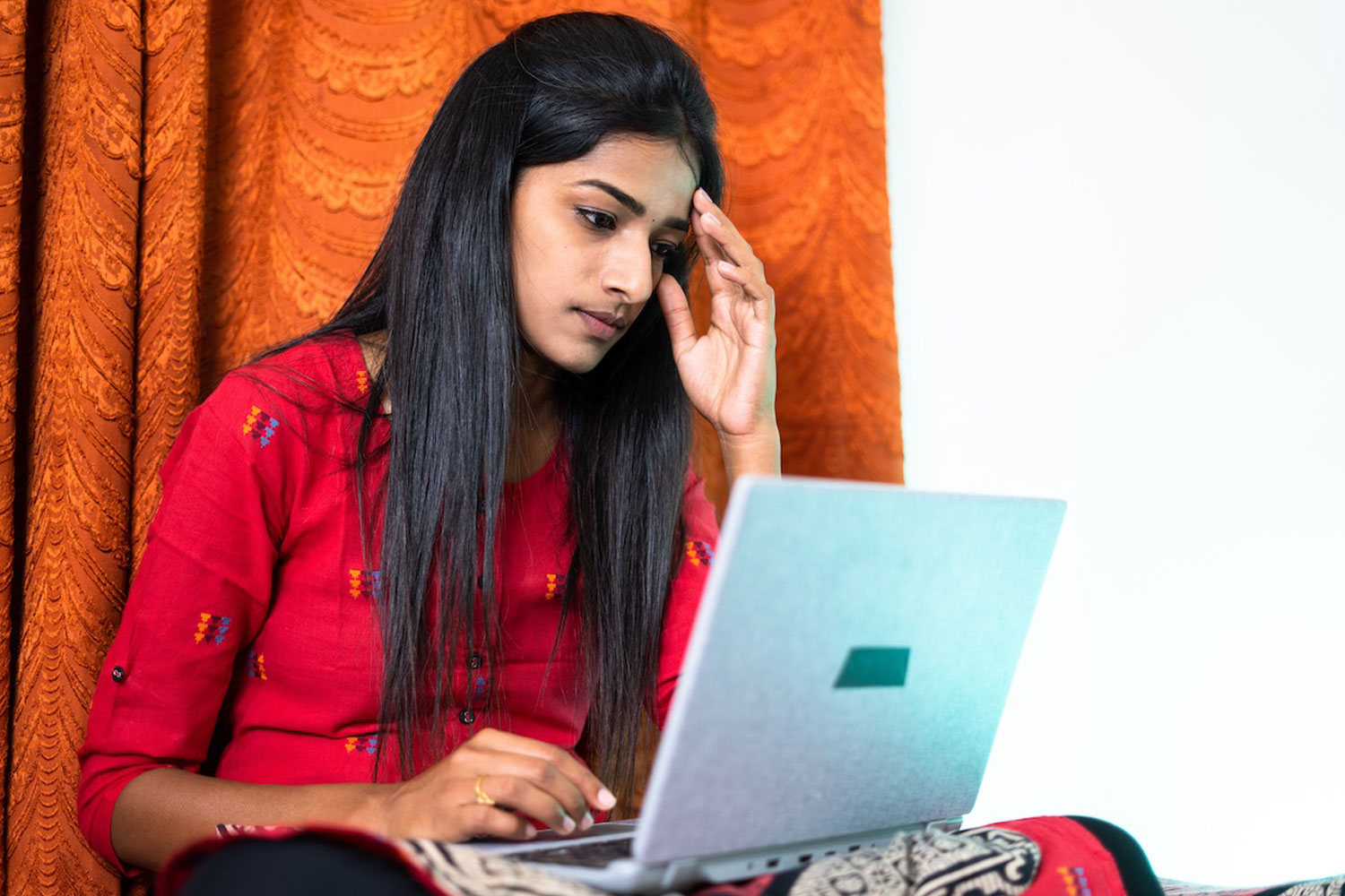 serious woman with laptop